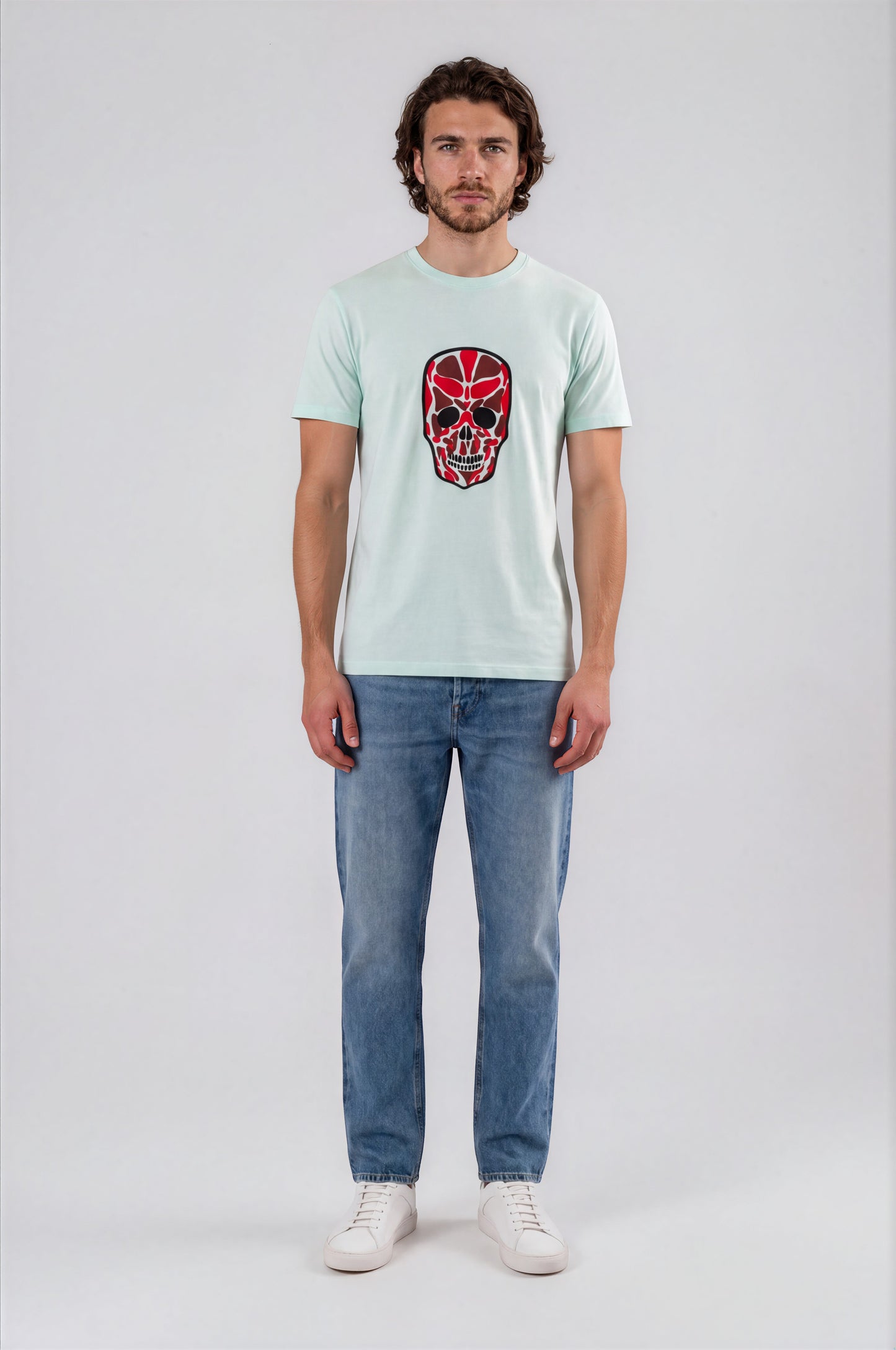 Abstract Skull Artwork Tee - Aqua