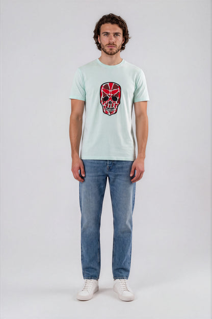 Abstract Skull Artwork Tee - Aqua