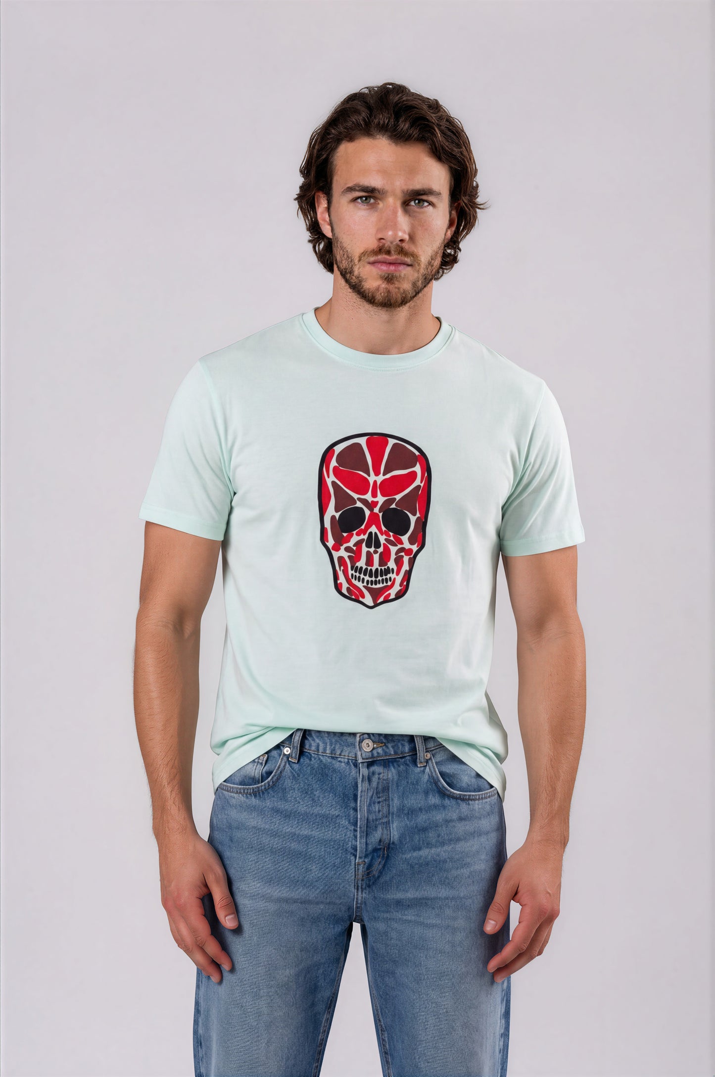 Abstract Skull Artwork Tee - Aqua