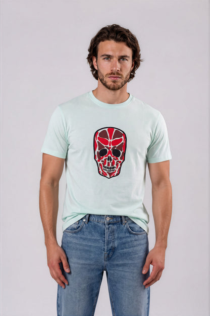 Abstract Skull Artwork Tee - Aqua