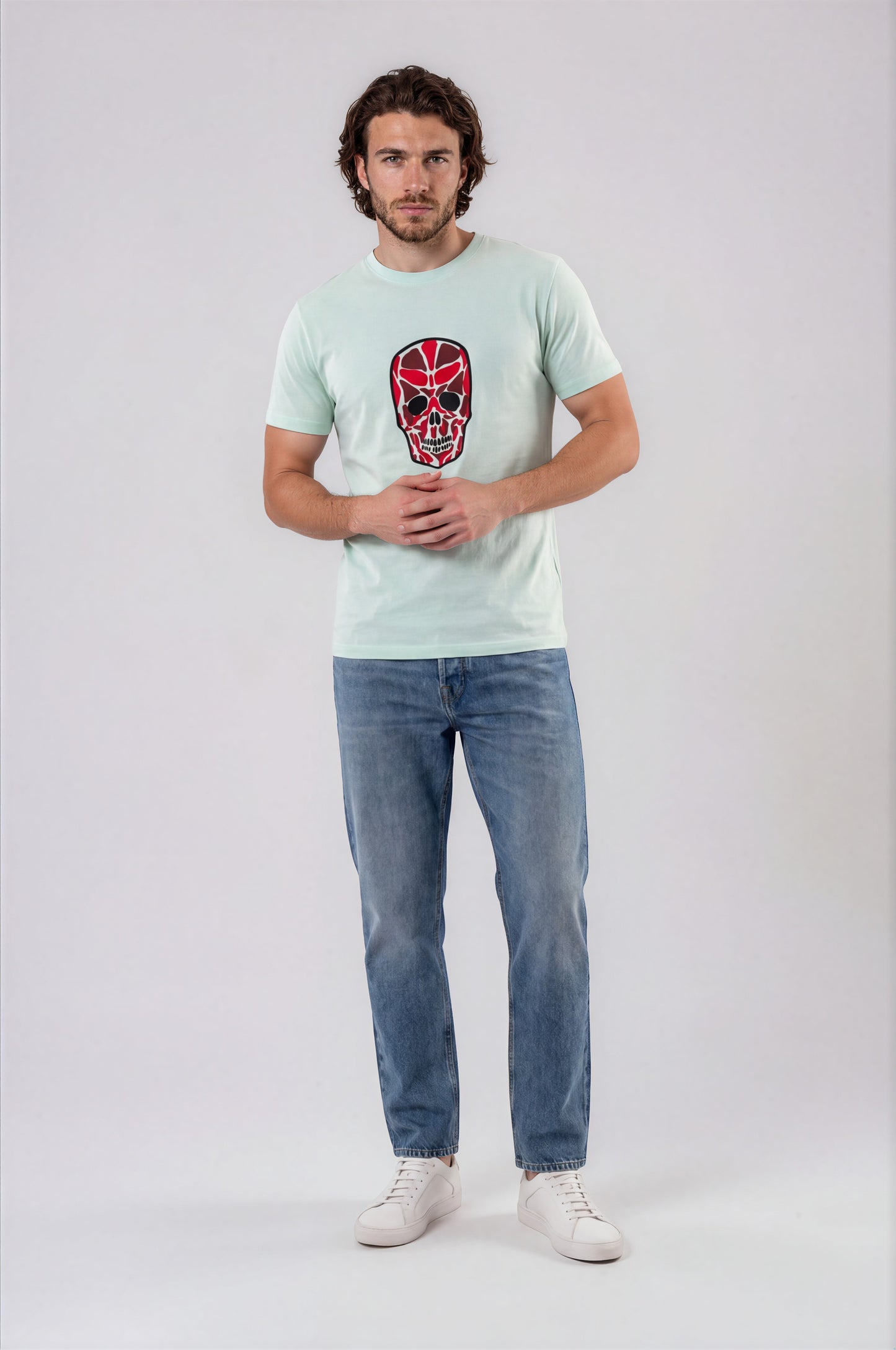 Abstract Skull Artwork Tee - Aqua