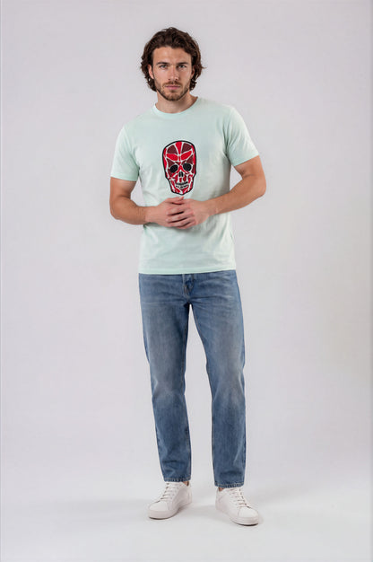 Abstract Skull Artwork Tee - Aqua